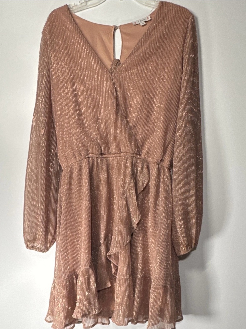 L Love Metallic Blush Pleated Wrap-Style Top